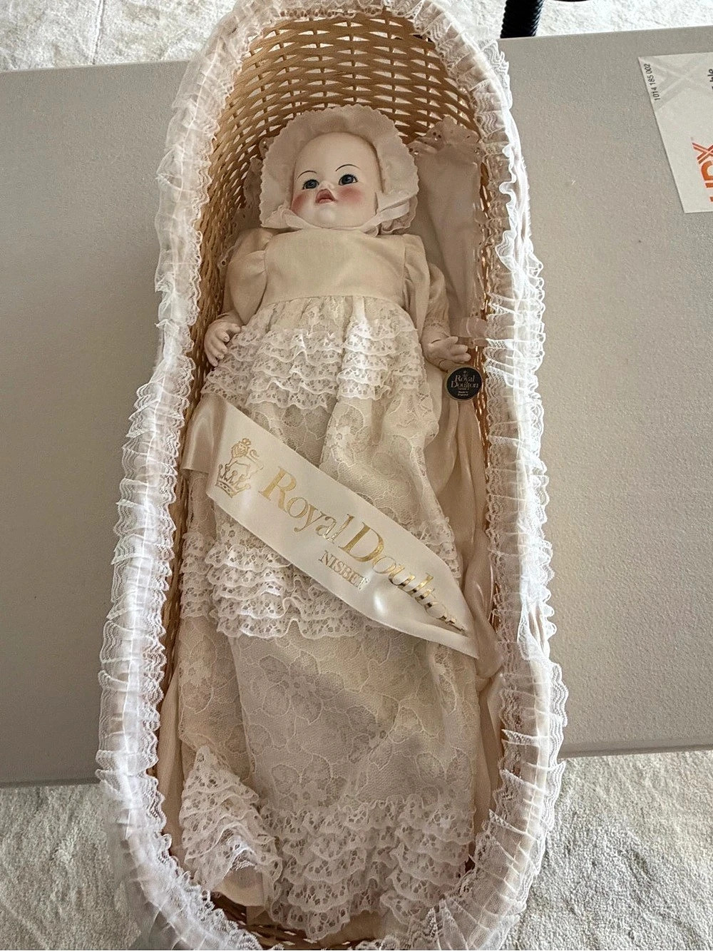 Royal Doulton Firstborn Collection Doll DN20 Porcelain Doll in Cream & White
